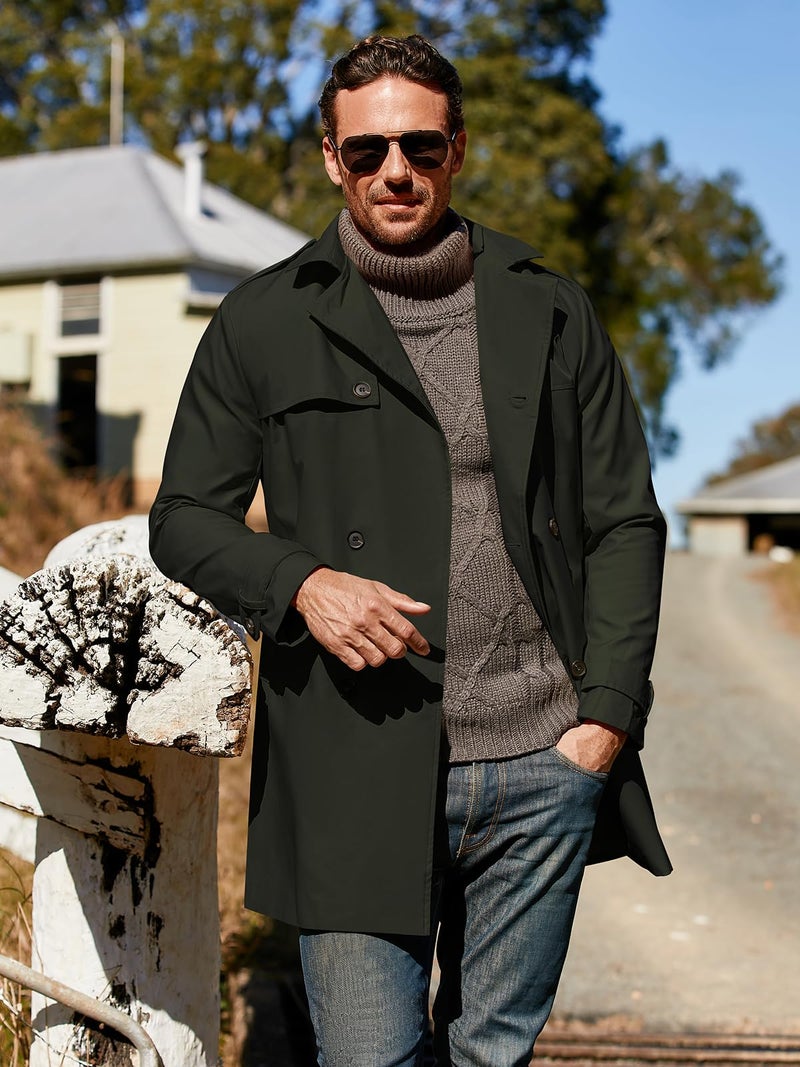 Gafeng Men's Trench Coat Slim fit Double Breasted Belted Windbreaker Lapel Long Jacket Casual Windproof Overcoat XX-Large - Image 1