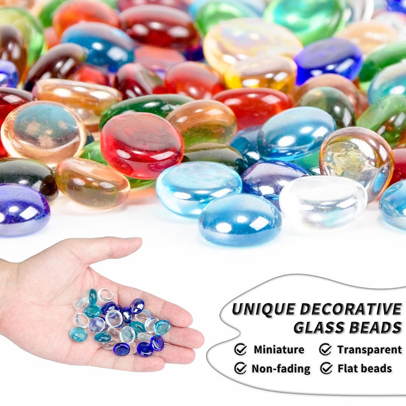 Foncomy 1 LB Mix Blue Flat Glass Beads, 160-180PCS Small Glass Marbles, Mini Flat Round Pebbles for Vase Filler and Floral, Fish Tank Rocks Decorative Gemstones for Home and Aquarium Décor - Image 3