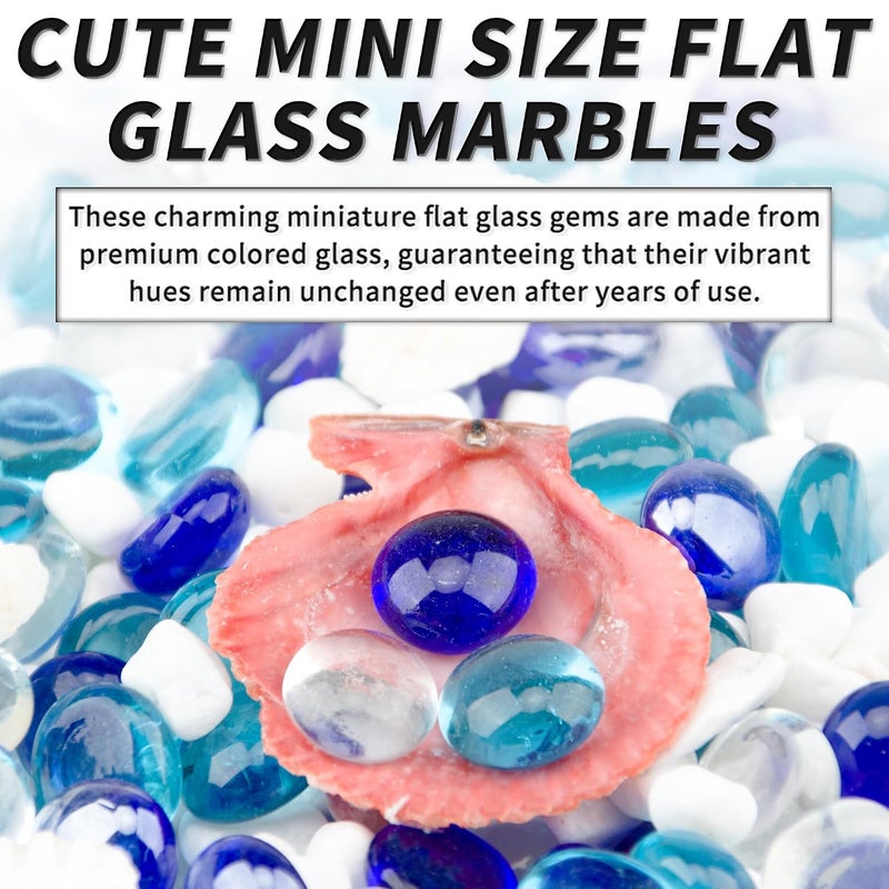 Foncomy 1 LB Mix Blue Flat Glass Beads, 160-180PCS Small Glass Marbles, Mini Flat Round Pebbles for Vase Filler and Floral, Fish Tank Rocks Decorative Gemstones for Home and Aquarium Décor - Image 5