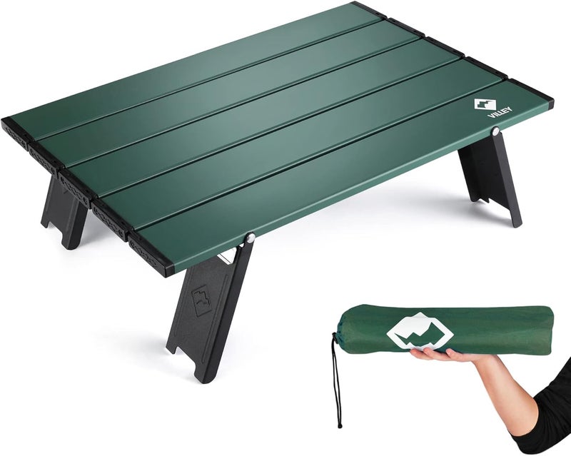 VILLEY Portable Mini Folding Beach Table, Ultralight Aluminum Side Table with Carry Bag for Camping, Picnics, and Outdoor Activities - Green - Image 1