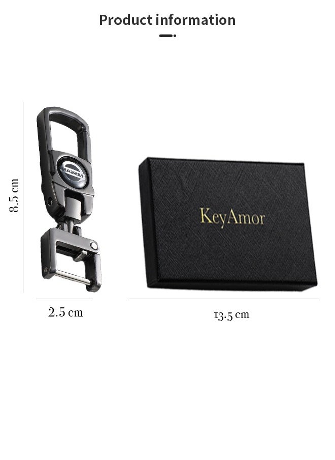 KeyAmor Luxury Metal Nissan Keychain in Gunmetal Colour Stylish Car Key Holder with Strong Lock Simple Design and Durable Build Comes with a Premium Gift Box making it a stylish and useful gift  - Image 4