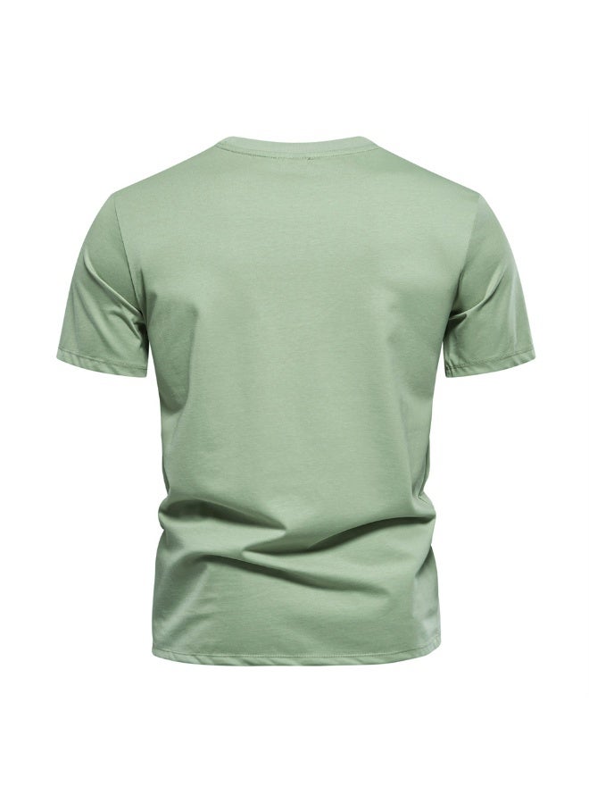 Summer Cool Cotton Blend T-shirt for Men Casual Slim Short Sleeve Tops Solid Embroidery Mens T Shirts - Image 2