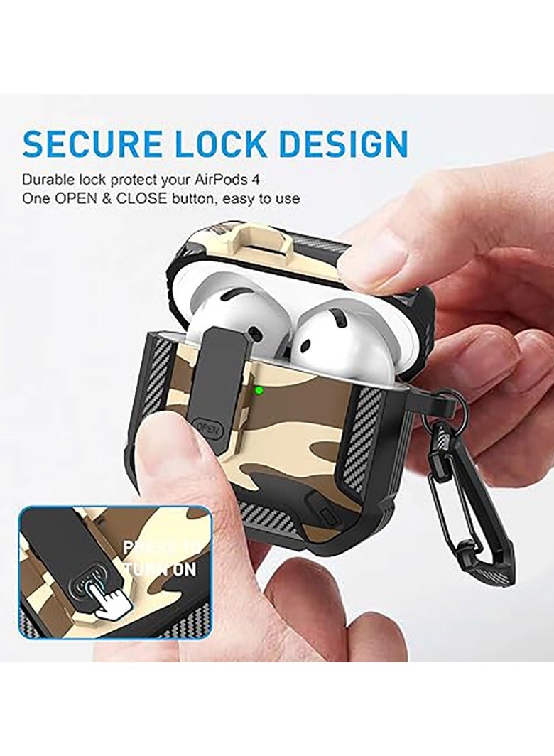 Carbon grain surface Cover Case Compatible With Airpods 4 Lock Clip,Protective anti-fall Skin-- Jungle Camo - Image 4
