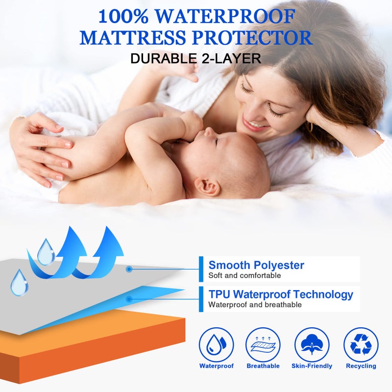 Sufdari Mattress Protector Waterproof Mattress Cover Queen 18"" Deep Pocket Mattress Protector Fitted Sheet Style with Elastic Rubber Band Washable and Easy Care-Orange Queen - Image 2