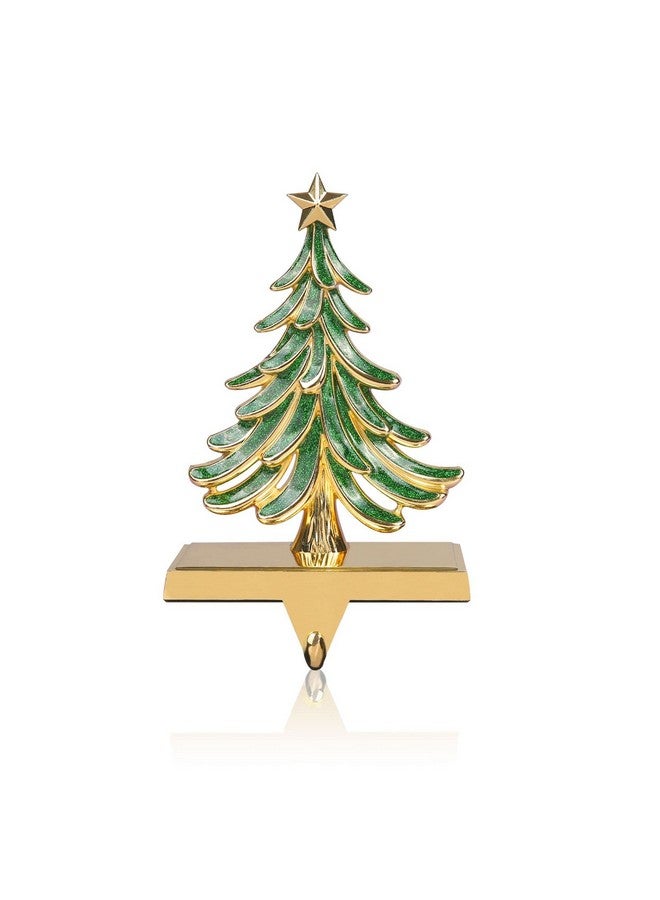 JUSTOTRY Christmas Stocking Holders for Mantle Glitter Green Xmas Tree Gold Stocking Holder for Fireplace Home Decor Holiday Gifts Christmas Decorations Supplies Non-Skid Durable and Sturdy - Image 1