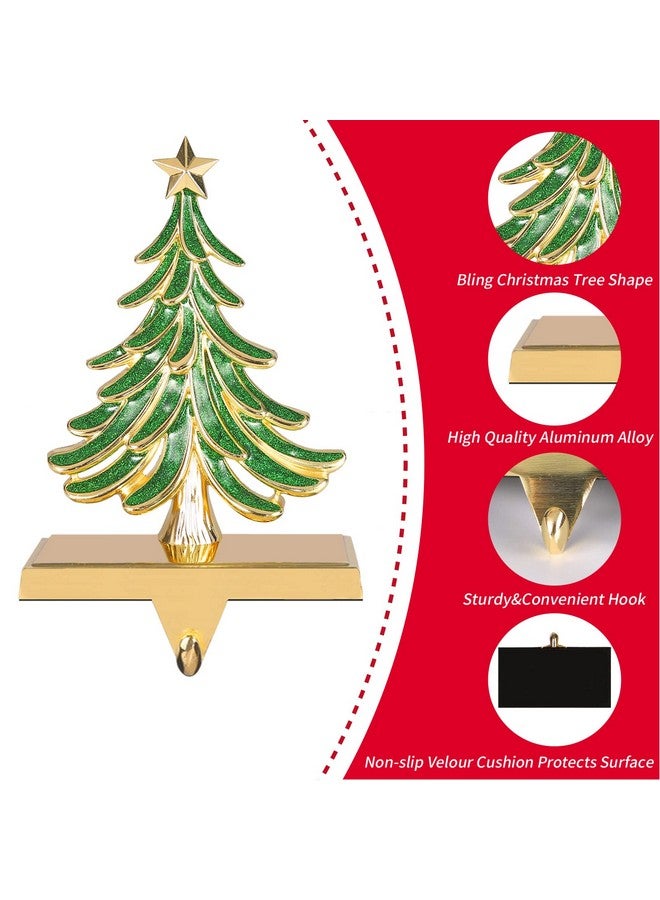 JUSTOTRY Christmas Stocking Holders for Mantle Glitter Green Xmas Tree Gold Stocking Holder for Fireplace Home Decor Holiday Gifts Christmas Decorations Supplies Non-Skid Durable and Sturdy - Image 5