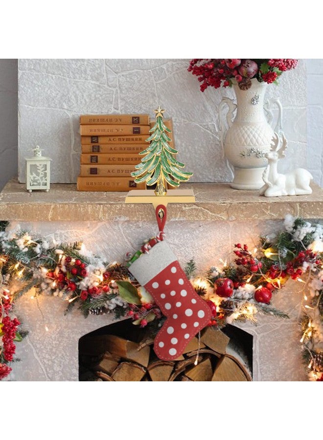 JUSTOTRY Christmas Stocking Holders for Mantle Glitter Green Xmas Tree Gold Stocking Holder for Fireplace Home Decor Holiday Gifts Christmas Decorations Supplies Non-Skid Durable and Sturdy - Image 2