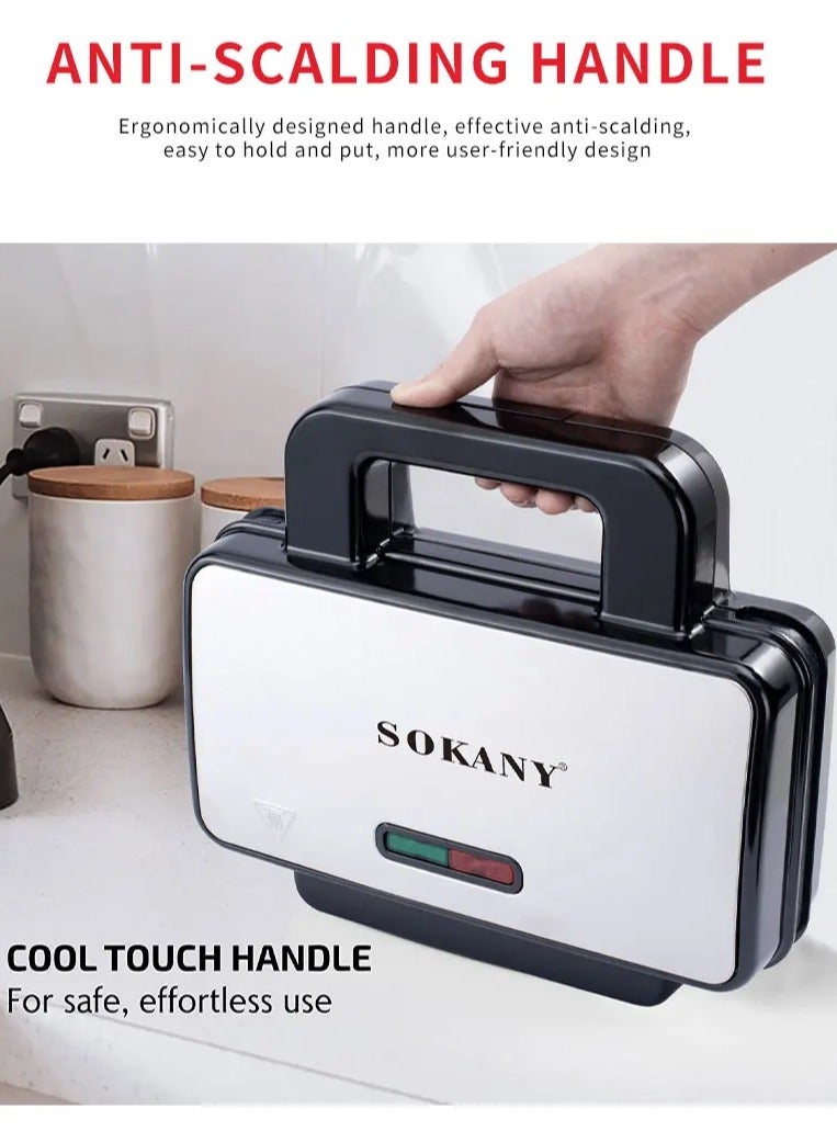 سوكاني ماكينة الوافل الكهربائية قطعتان كبيرتان 1000 واط ألواح تفلون غير لاصقة SK-BBQ-225 أسود - Image 4