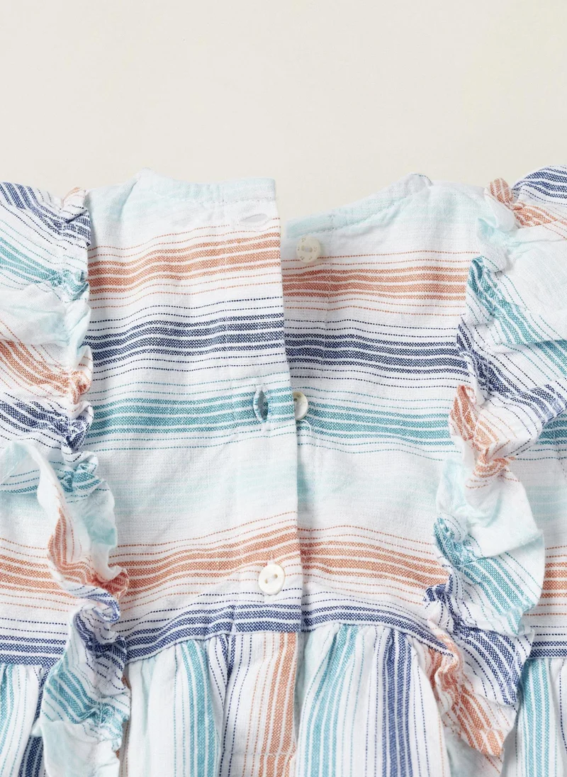 زيبي Striped Cotton Jumpsuit for Newborns