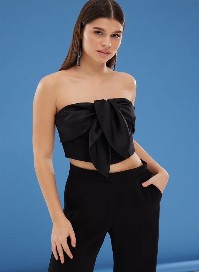 trendyol Black Strapless Bowknot Woven Chic Bustier - Image 3