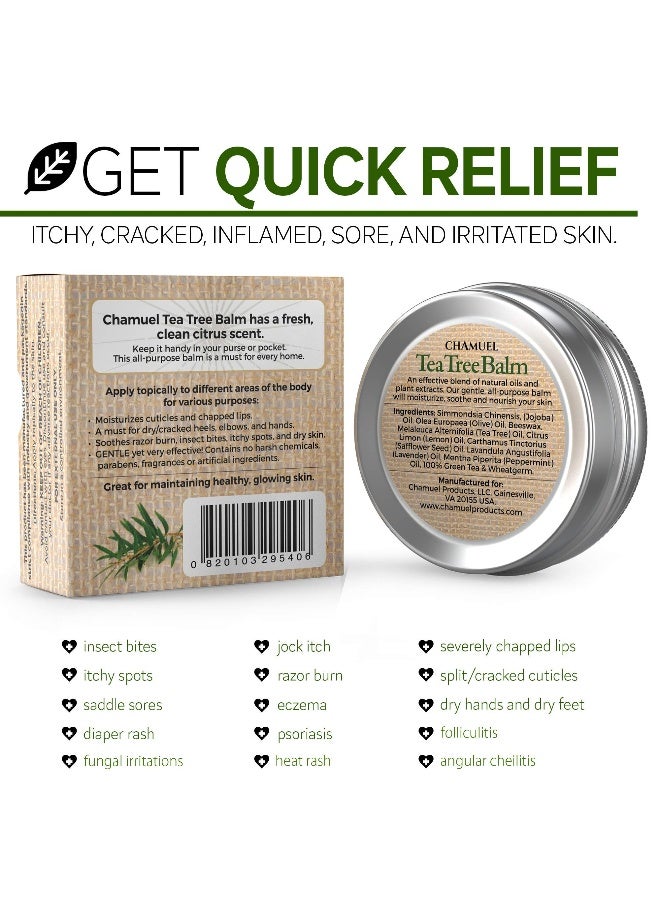 Chamuel Tea Tree Oil Balm All Natural Great Cream for Soothing Eczema Psoriasis Rashes Jock Itch Insect Bites Folliculitis Acne Itches Cracked Heels Cuticles Saddle Sores more - Image 3