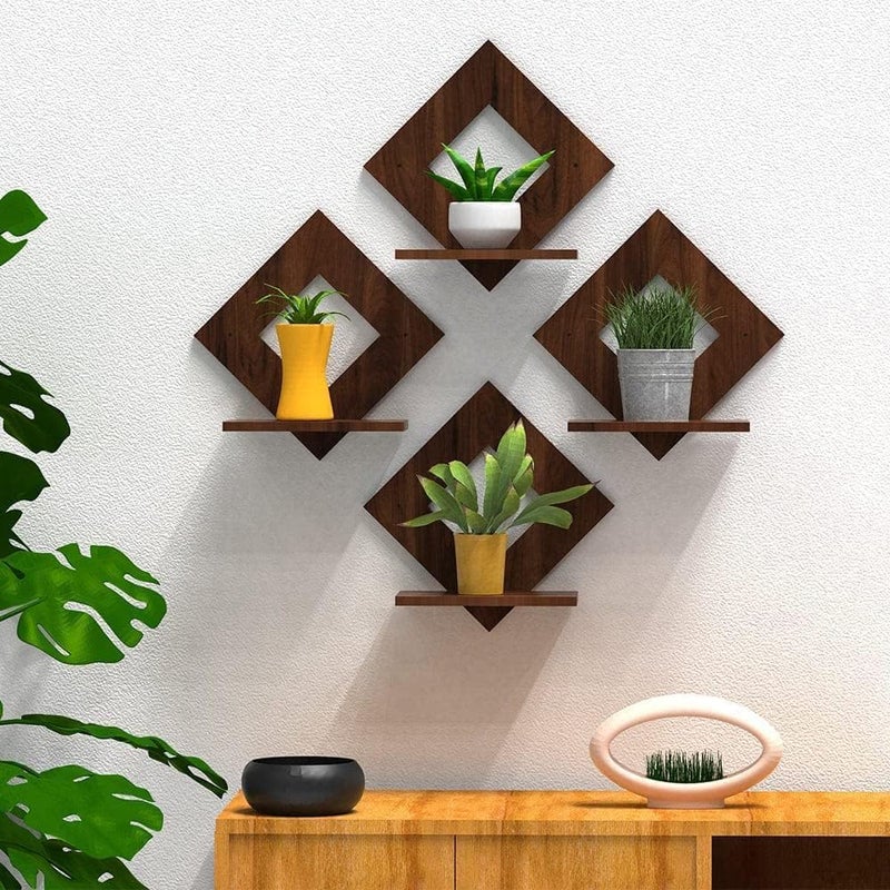 9br Wooden Wall Shelf Floating Display Rack for Art Decor Diwali Decoration Items Handcrafted Home Decor for Living Room Kitchen Bedroom Ideal Gift for Housewarming Weddings Festivals - Image 1