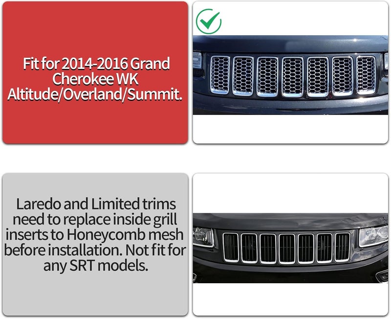 sportuli 7PCS Glossy Black Honeycomb Mesh Front Grill Inserts for 2014-2016 Jeep Grand Cherokee WK - Image 5