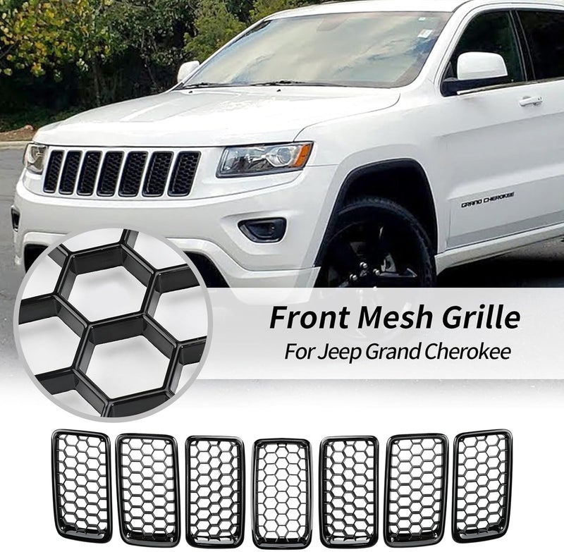 sportuli 7PCS Glossy Black Honeycomb Mesh Front Grill Inserts for 2014-2016 Jeep Grand Cherokee WK - Image 2