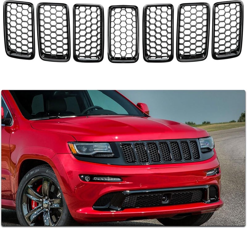 sportuli 7PCS Glossy Black Honeycomb Mesh Front Grill Inserts for 2014-2016 Jeep Grand Cherokee WK - Image 1