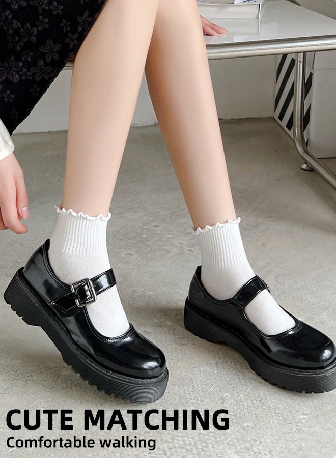 Women'S Ruffle Socks - Casual Ankle Length Breathable Cool Knit Cotton Cute Ruffle Mid-Tube Socks - Breathable Cool Knit Cotton Round Neck Ruffle Socks 3 Pairs  - Image 3