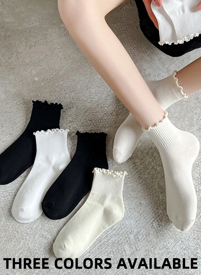 Women'S Ruffle Socks - Casual Ankle Length Breathable Cool Knit Cotton Cute Ruffle Mid-Tube Socks - Breathable Cool Knit Cotton Round Neck Ruffle Socks 3 Pairs  - Image 4