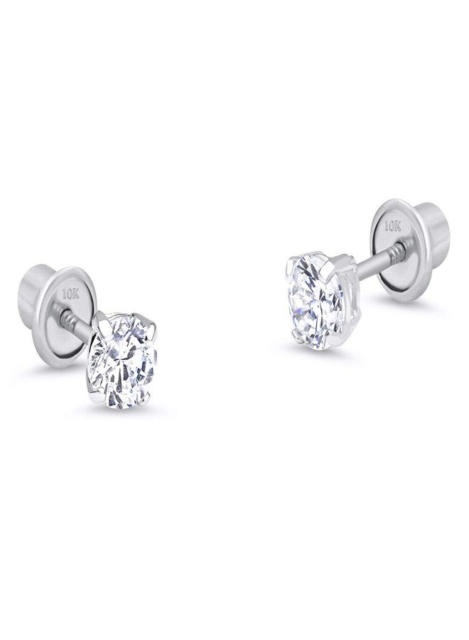 Lovearing 10k White Gold 2mm Basket Round CZ Cubic Zirconia Solitaire Children Screw Back Baby Girls Earrings - Image 1