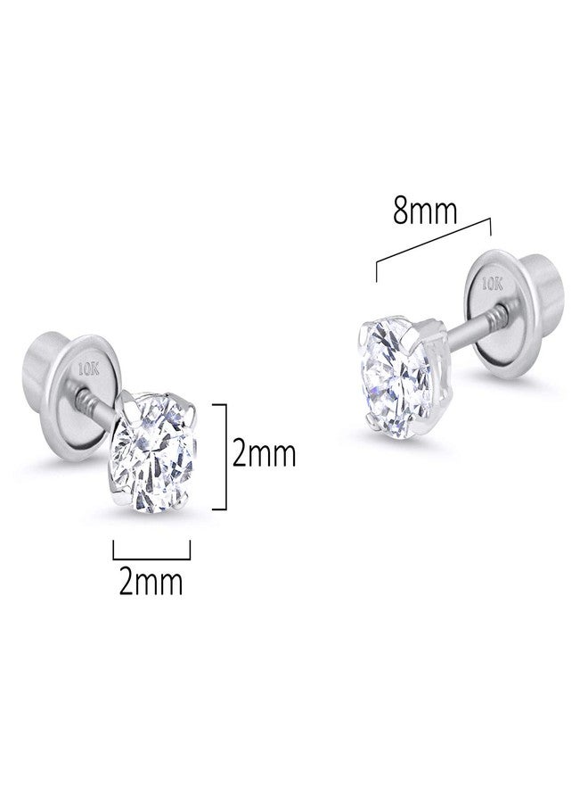 Lovearing 10k White Gold 2mm Basket Round CZ Cubic Zirconia Solitaire Children Screw Back Baby Girls Earrings - Image 2