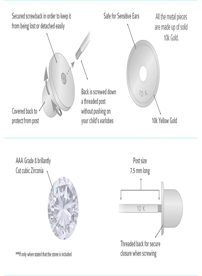 Lovearing 10k White Gold 2mm Basket Round CZ Cubic Zirconia Solitaire Children Screw Back Baby Girls Earrings - Image 4