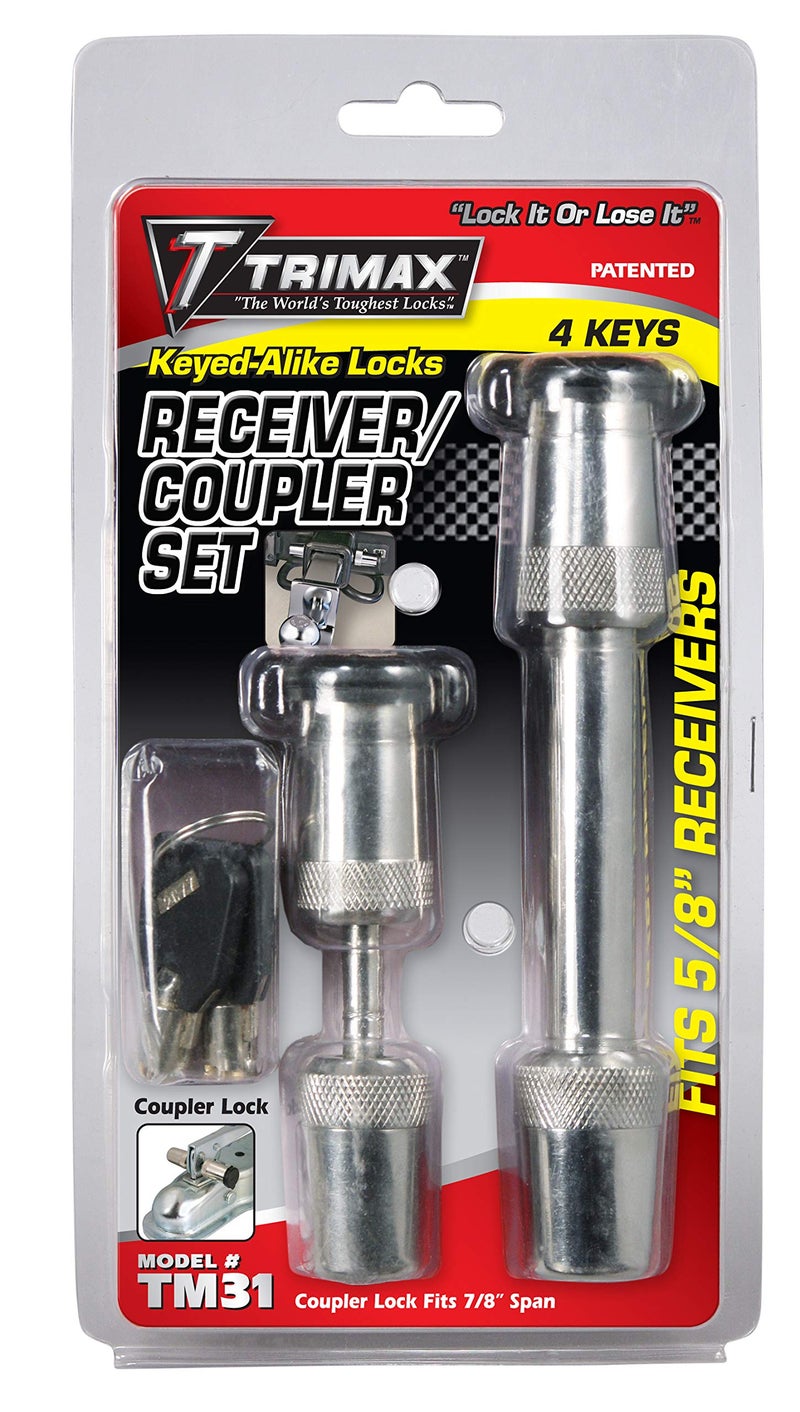 Trimax T3-5/8" Receiver & Tc1-7/8" Span Coupler Lock-Keyed Alike Set TM31, Clam Packaging, Chrome - Image 2