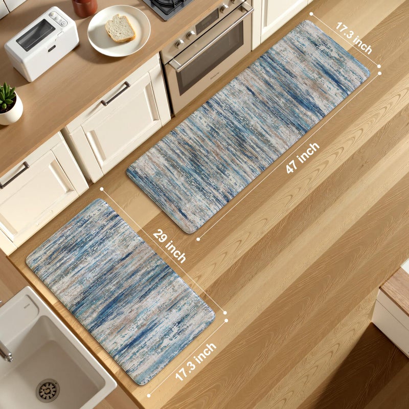 KIMODE Christmas Anti Fatigue Kitchen Mats for Floor 2 Piece, Blue Grey Farmhouse Kitchen Rugs 17"x47"+17"x29", Non Slip Waterproof Kitchen Floor Mats, Standing Mats for Laundry Office Sink Desk - Image 3