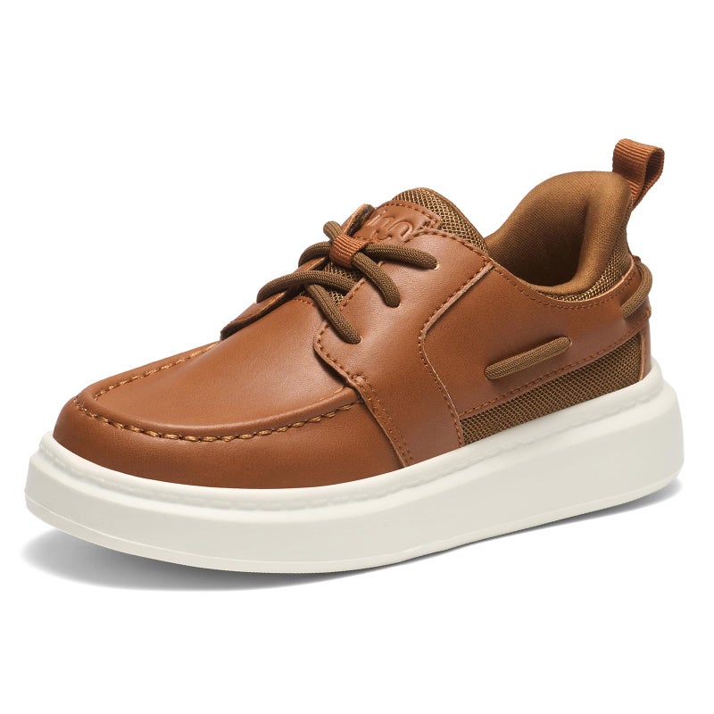 GINNI Boys Dress Shoes Slip On Boat Shoes Lightweight Loafers Casual Comfortable School Shoes for Toddler/Little Kid/Big Kid Brown - Image 1