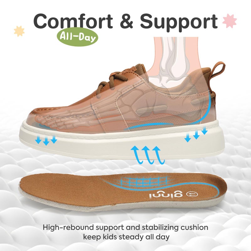 GINNI Boys Dress Shoes Slip On Boat Shoes Lightweight Loafers Casual Comfortable School Shoes for Toddler/Little Kid/Big Kid Brown - Image 5