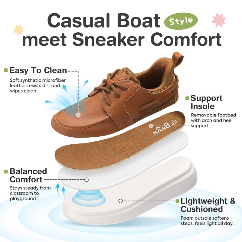 GINNI Boys Dress Shoes Slip On Boat Shoes Lightweight Loafers Casual Comfortable School Shoes for Toddler/Little Kid/Big Kid Brown - Image 4
