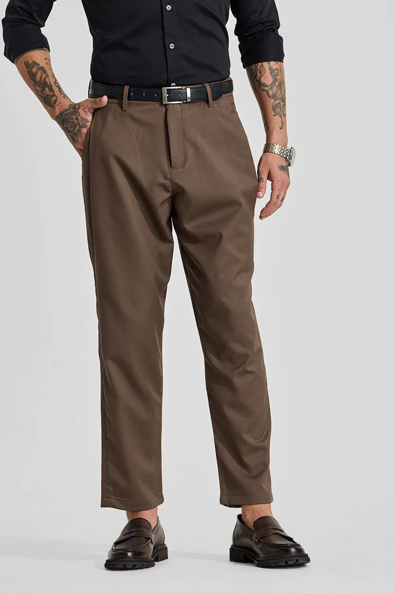 SNITCH بنطلون بني بقصة عادية وخصر متوسط