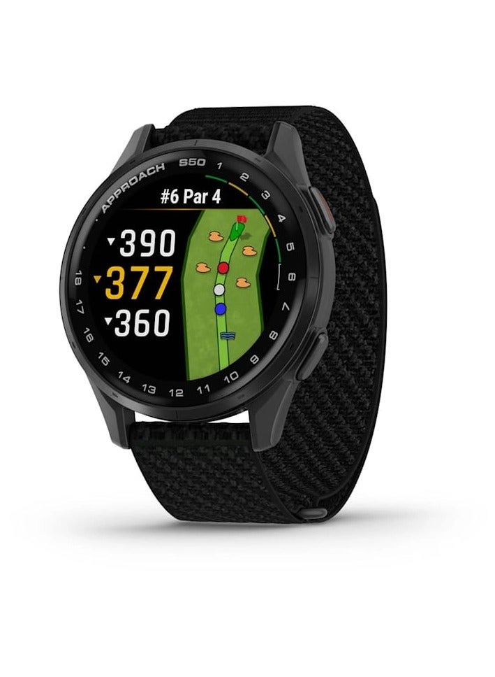GARMIN Approach S50 - 43MM - Slate Aluminium Bezel With Comfortfit Nylon Band Black - Image 1