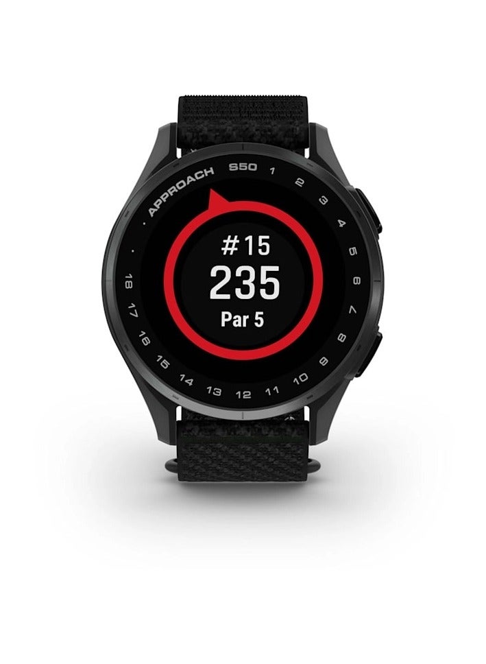 GARMIN Approach S50 - 43MM - Slate Aluminium Bezel With Comfortfit Nylon Band Black - Image 4