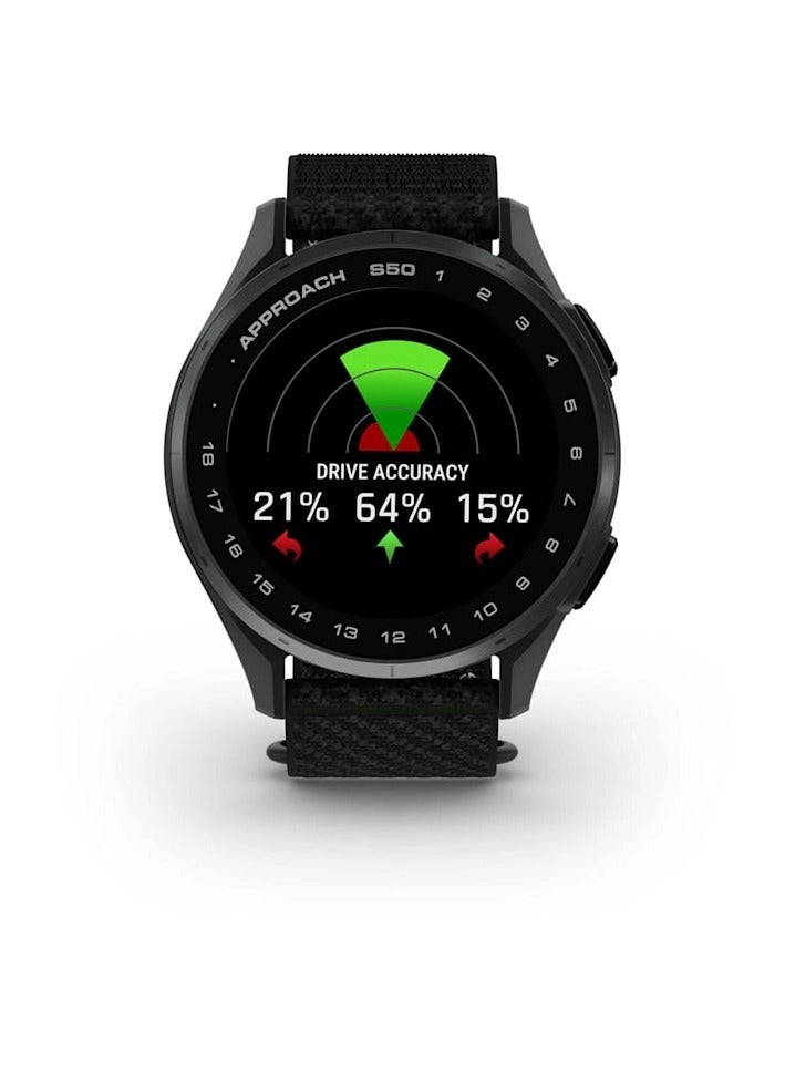 GARMIN Approach S50 - 43MM - Slate Aluminium Bezel With Comfortfit Nylon Band Black - Image 2
