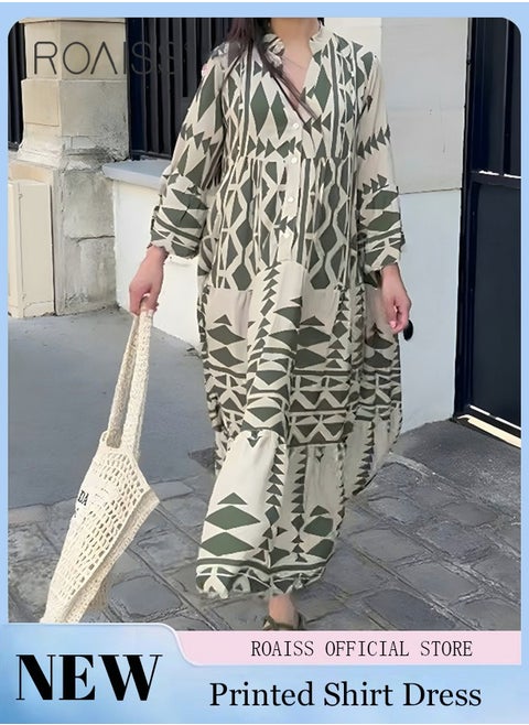 New Bohemian Loose Shirt Dress for Women Summer Women's Fashion Casual Dress Ladies Printed Traditional Wear Loose and Breathable