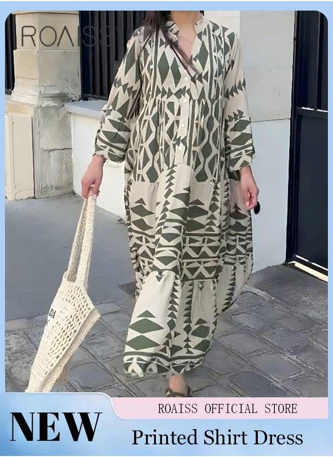 roaiss - New Bohemian Loose Shirt Dress for Women Summer Women's Fashion Casual Dress Ladies Printed Traditional Wear Loose and Breathable - Image 1