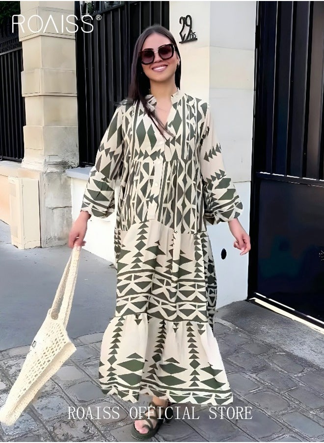 roaiss - New Bohemian Loose Shirt Dress for Women Summer Women's Fashion Casual Dress Ladies Printed Traditional Wear Loose and Breathable - Image 1