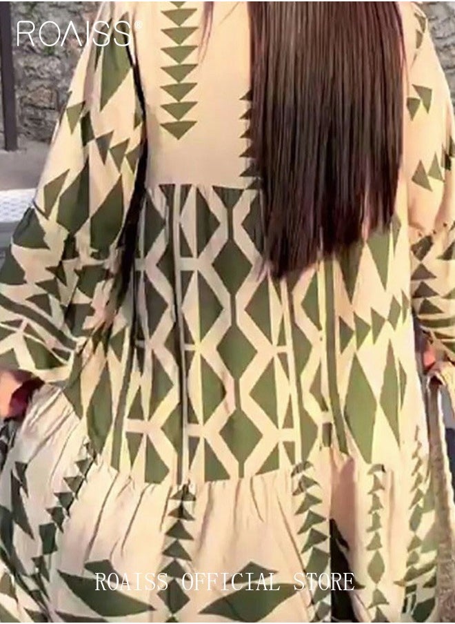 roaiss - New Bohemian Loose Shirt Dress for Women Summer Women's Fashion Casual Dress Ladies Printed Traditional Wear Loose and Breathable - Image 1