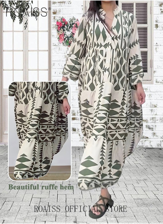 roaiss - New Bohemian Loose Shirt Dress for Women Summer Women's Fashion Casual Dress Ladies Printed Traditional Wear Loose and Breathable - Image 1