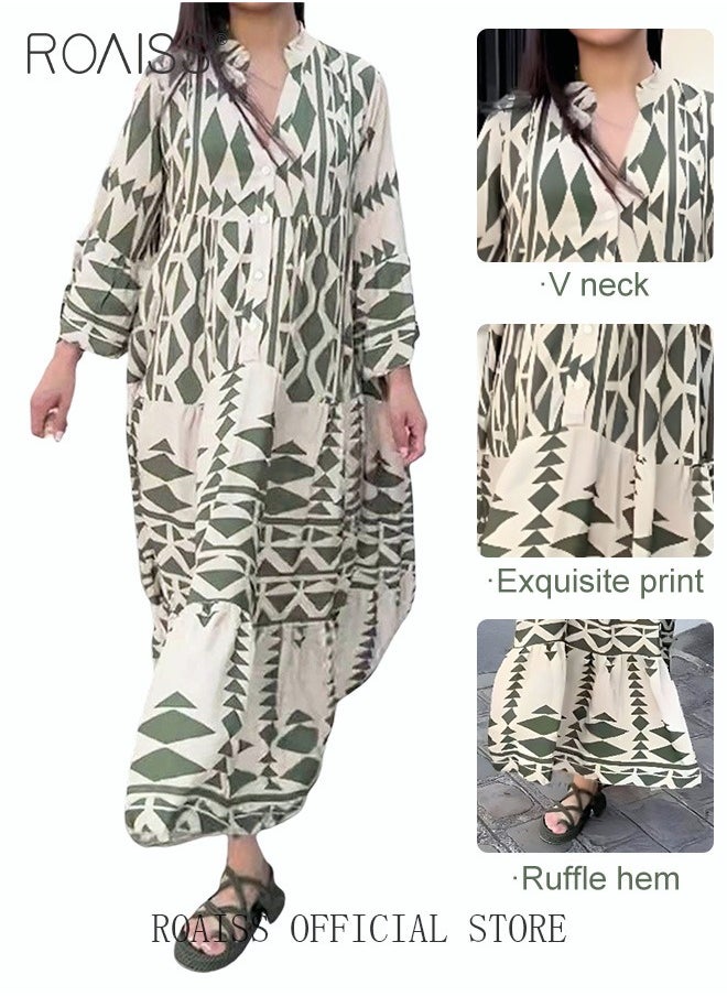 roaiss - New Bohemian Loose Shirt Dress for Women Summer Women's Fashion Casual Dress Ladies Printed Traditional Wear Loose and Breathable - Image 1
