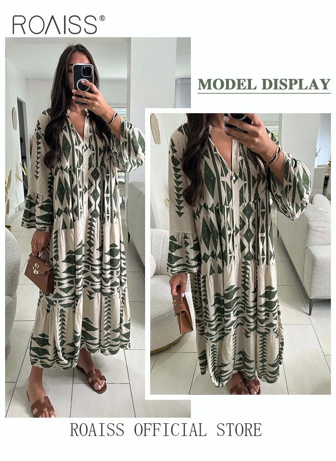 roaiss - New Bohemian Loose Shirt Dress for Women Summer Women's Fashion Casual Dress Ladies Printed Traditional Wear Loose and Breathable - Image 1
