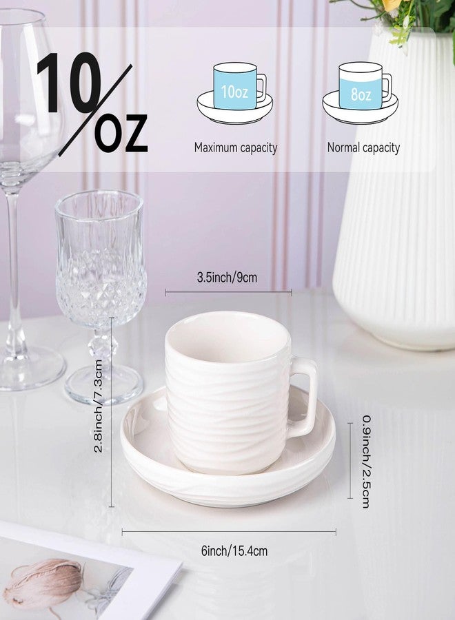 CHILDIKE Porcelain Cappuccino Cups with Saucers, 8 OZ White Ceramic Coffee Cups Set of 6, Good for Latte, Americano and Tea, Microwave and Dishwasher Safe, Ribbed Texture - Image 2