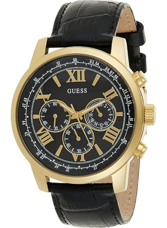 Guess Horizon Chronograph Quartz Black Dial Black Leather Strap Watch For Men - W0380G7 - Image 1