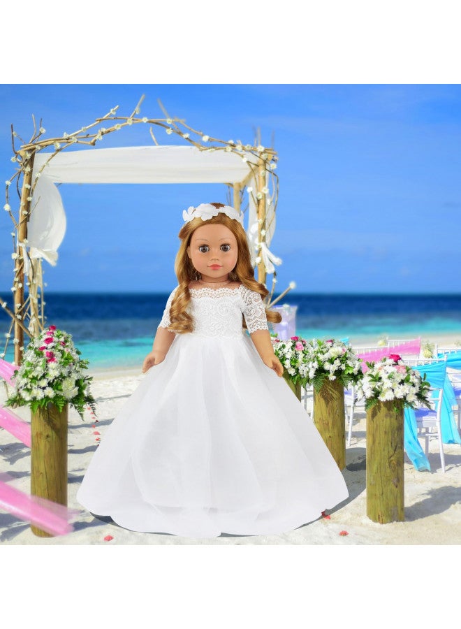 ZITA ELEMENT 2 Piece 18 Inch Doll Clothes Outfits Little Angel - White Satin and Tule Holy First Communion Dress with Hairband Gift for Girls (Doll not Included) - Image 4