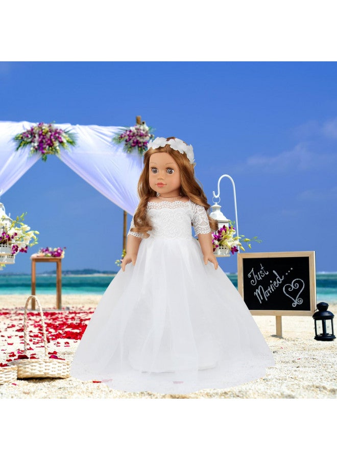 ZITA ELEMENT 2 Piece 18 Inch Doll Clothes Outfits Little Angel - White Satin and Tule Holy First Communion Dress with Hairband Gift for Girls (Doll not Included) - Image 3