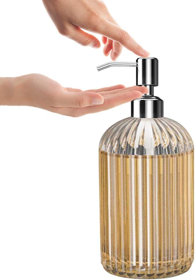 ويوبلز موزع صابون زجاجي بمضخة، زجاجة موزع معقم اليدين من الزجاج الشفاف المنقوش عالي الجودة سعة 18 أونصة، موزع صابون للأطباق واليدين للمطبخ والحمام وغرفة الغسيل (قطعة واحدة) - Image 1