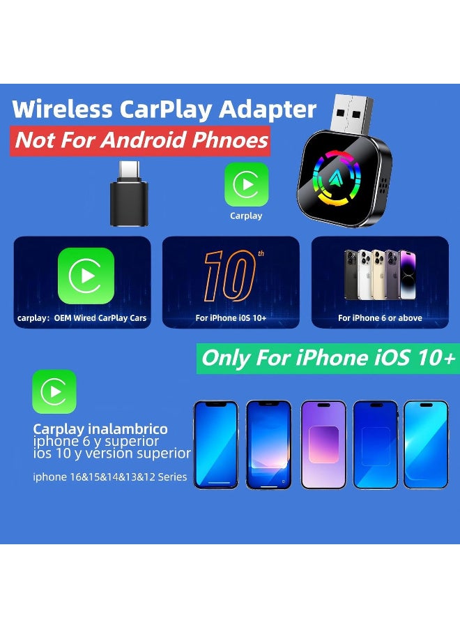 KADRAMA Mini Wireless Car Play Adapter and Android Automatic Update by 2025, CarPlay Dongle 2-in-1 Converts Cables to Wireless, Wireless CarPlay Adapter Plug and Play USB/USB-C Port , Easy Use Fast Stable Connection (Black) - Image 2
