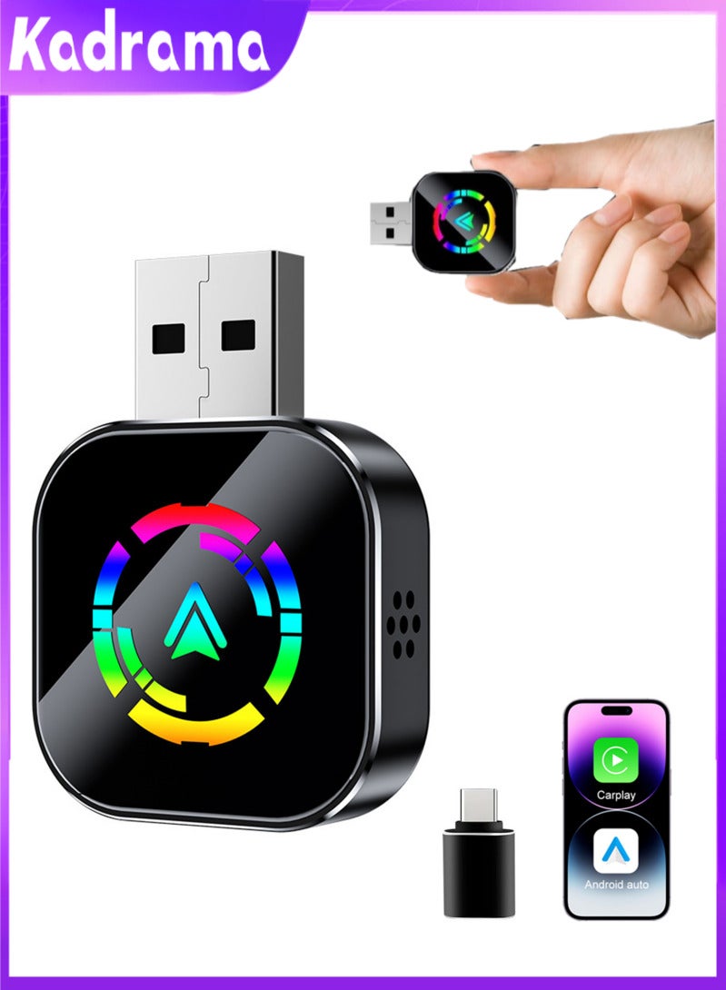 KADRAMA Mini Wireless Car Play Adapter and Android Automatic Update by 2025, CarPlay Dongle 2-in-1 Converts Cables to Wireless, Wireless CarPlay Adapter Plug and Play USB/USB-C Port , Easy Use Fast Stable Connection (Black) - Image 1