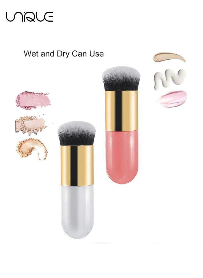 Unique 2 Pieces Foundation Brush, Chubby Makeup Brush, Suit For Blending Liquid, Cream or Flawless Powder Cosmetics(White & Pink) - Image 4