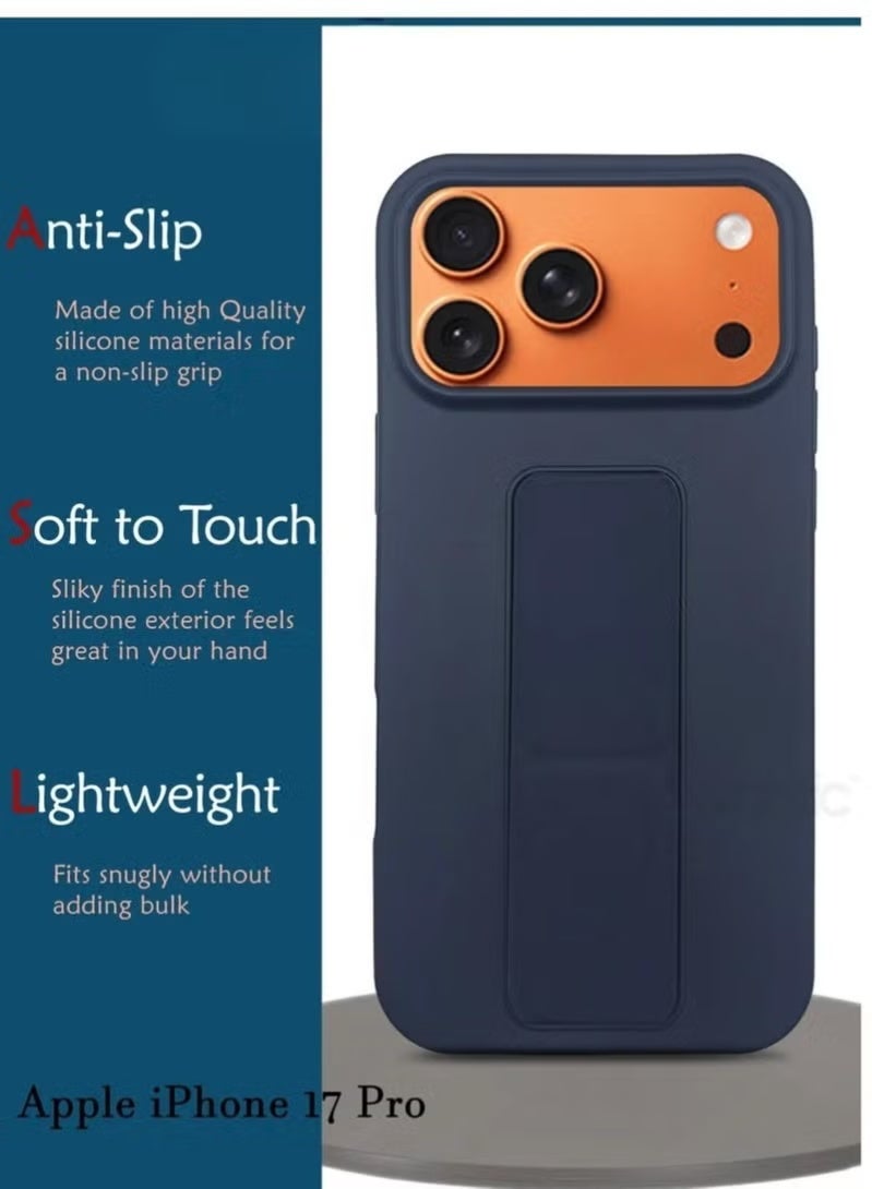 YJS Slim & Durable Apple iPhone 17 Pro Case Cover with Built-In Magnetic Hand Grip – 3-in-1 Shock-Absorbent Protective Phone Case in Stylish Blue Featuring Secure Handling Grip, Stand Function & Maximum Protection – Perfect Fit for iPhone 17 Pro - Image 3