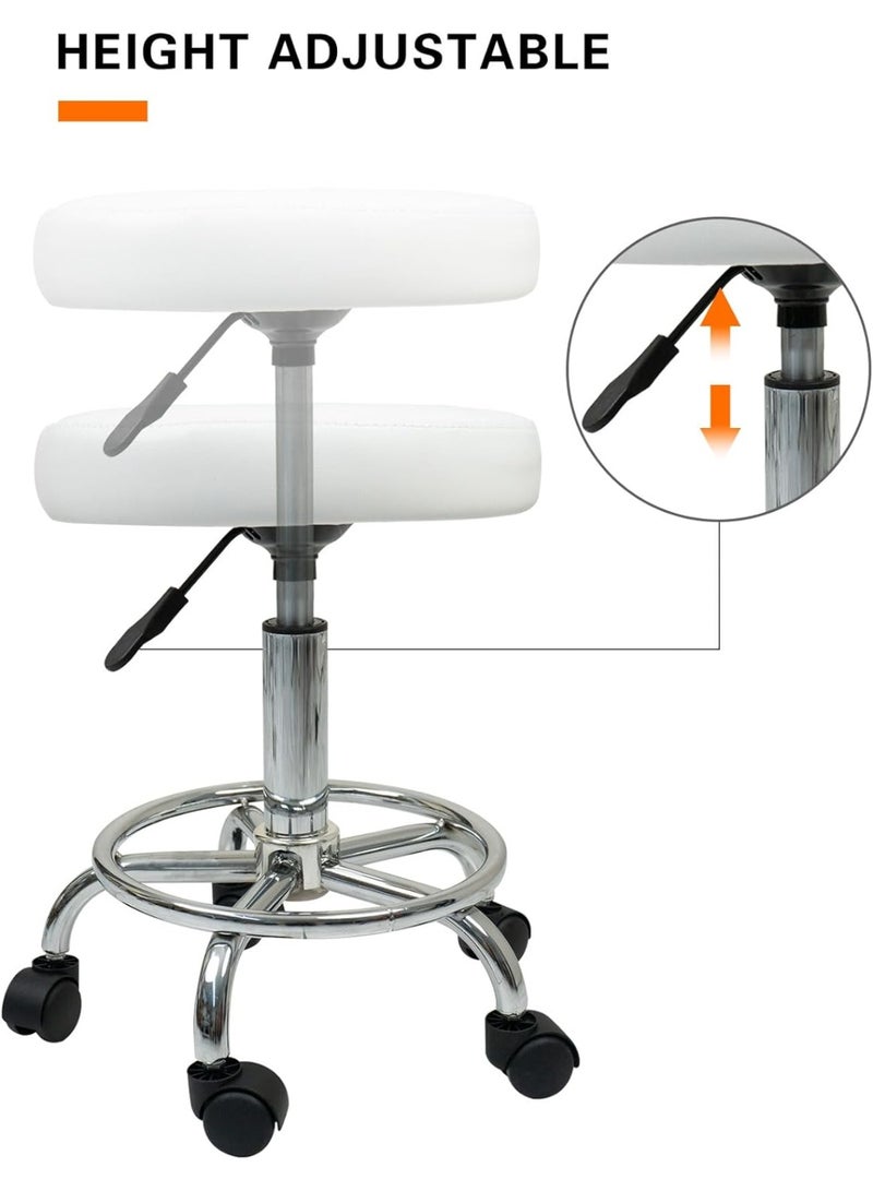 Meishida Round Rolling Stool with Foot Rest Swivel Height Adjustment for Spa, Drafting, Salon, Work Office, and Massage Stools Tasks Small chair (White)  - Image 4